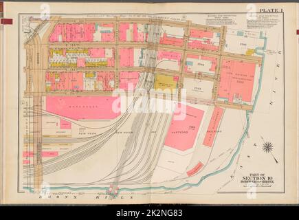 Kartografisch, Karten. 1942 - 1957. Lionel Pincus und Princess Firyal Map Division. Immobilien , New York (Bundesstaat) , New York (N.Y.), Bronx (New York, N.Y.) , Maps Double Page Plate No. 1, Teil von Abschnitt 10, Borough of the Bronx: Begrenzt durch Bruckner Boulevard, E.135. Street, (East River) Locust Avenue, (Bronx Kills) E. 132. Street, Cypress Avenue und Triborough Bridge Stockfoto