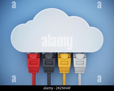Farbenfrohe Netzwerkkabel, die mit der Cloud verbunden sind. 3D Abbildung Stockfoto