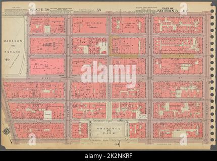 Kartografisch, Karten. 1955 - 1956. Lionel Pincus und Princess Firyal Map Division. Immobilien , New York (Bundesstaat) , New York (N.Y.), Manhattan (New York, N.Y.) Platte 50, Teil von Abschnitt 3: Begrenzt durch E. 26. Street, Second Avenue, E. 20. Street, Broadway, E. 23. Street und (Madison Square) Madison Avenue. Stockfoto