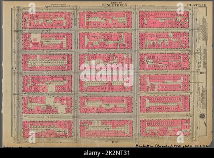 Kartografisch, Karten. 1930. Lionel Pincus und Prinzessin Firyal Map Division. Immobilien , New York (Bundesstaat) , New York, Manhattan (New York, N.Y.) Platte 111, Teil von Abschnitt 5: Begrenzt durch E. 77. Street, York Avenue, E. 71. Street und Third Avenue Stockfoto