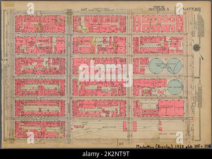 Kartografisch, Karten. 1925. Lionel Pincus und Prinzessin Firyal Map Division. Immobilien , New York (Bundesstaat) , New York, Manhattan (New York, N.Y.) Platte 105, Teil von Abschnitt 5: Begrenzt durch E. 65. Street, Avenue A, E. 59. Street und Third Avenue Stockfoto