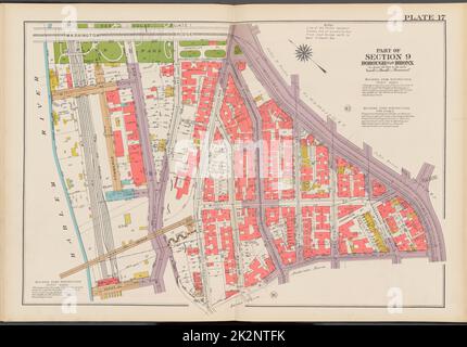 Kartografisch, Karten. 1942. Lionel Pincus und Prinzessin Firyal Map Division. Immobilien , New York (Bundesstaat) , New York (N.Y.), Bronx (New York, N.Y.) , Karten Doppelseitenteller Nr. 17, Teil von Abschnitt 9, Borough of the Bronx: Begrenzt durch Washington Bridge, Boscobel Avenue, W. 169. Street, (Harlem River) Sedgwick Avenue und Commerce Avenue Stockfoto