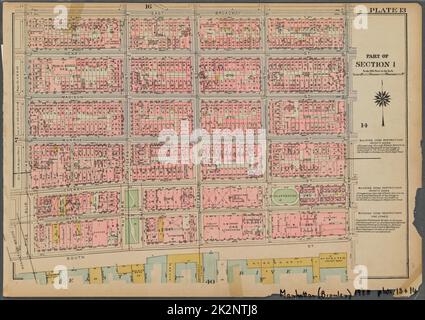 Kartografisch, Karten. 1925. Lionel Pincus und Prinzessin Firyal Map Division. Immobilien , New York (Bundesstaat) , New York, Manhattan (New York, N.Y.) Platte 13, Teil von Abschnitt 1: Begrenzt durch East Broadway, Montgomery Street, (East River Piers) South Street, Pike Slip und Pike Street Stockfoto