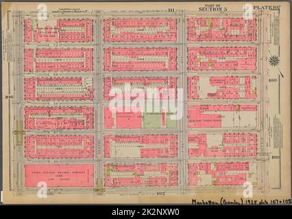 Kartografisch, Karten. 1925. Lionel Pincus und Prinzessin Firyal Map Division. Immobilien , New York (Bundesstaat) , New York, Manhattan (New York, N.Y.) Platte 107, Teil von Abschnitt 5: Begrenzt durch E. 71. Street, Avenue A, E. 65. Street und Third Avenue Stockfoto