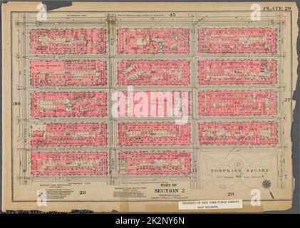 Kartografisch, Karten. 1925. Lionel Pincus und Prinzessin Firyal Map Division. Immobilien , New York (Bundesstaat) , New York, Manhattan (New York, N.Y.) Platte 29, Teil von Abschnitt 2: Begrenzt durch E. 14. Street, Avenue B, (Tompkins Square) E. 10. Street, Avenue A, E. 9. Street und Second Avenue Stockfoto