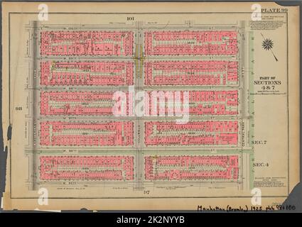 Kartografisch, Karten. 1925. Lionel Pincus und Prinzessin Firyal Map Division. Immobilien , New York (Bundesstaat) , New York, Manhattan (New York, N.Y.) Platte 99, Teil der Abschnitte 4 und 7: Begrenzt durch die W. 100. Street, Central Park West, W. 95. Street und Amsterdam Avenue Stockfoto