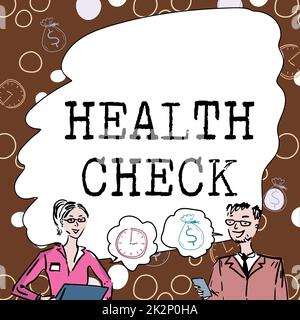 Textzeichen für Fahrzeug-Check. Geschäftsansatz Medizinische Untersuchung Wellness und allgemeine Zustandsinspektion Teammitglieder betrachten Whiteboard Brainstorming Neue Lösungen. Stockfoto