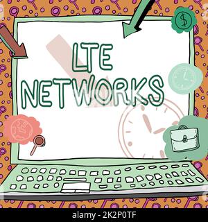 Text mit Inspiration-LTE-Netzwerken. Geschäftskonzept schnellste verfügbare Netzwerkverbindung für drahtlose Kommunikation Poster mit monetären Symbolen, die die Pünktlichkeit der Mitarbeiter anzeigen. Stockfoto