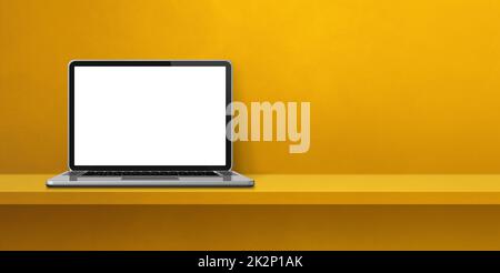 Laptop-Computer auf gelbem Regalbanner Stockfoto