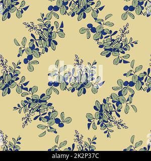 Zeichnen Sie mit der Hand blühende Wildblumen. Süßes abstraktes Blumenmuster auf dem Hintergrund. Tapete für botanische Blumen. Vektorgrafik Design Mode, Textil, Verpackung, Aufdruck. Trendige Pastellfarben Stockfoto