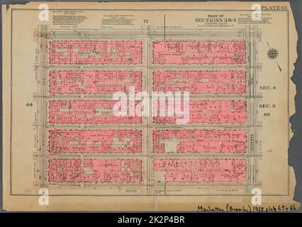 Kartografisch, Karten. 1925. Lionel Pincus und Prinzessin Firyal Map Division. Immobilien , New York (Bundesstaat) , New York, Manhattan (New York, N.Y.) Platte 65, Teil der Abschnitte 3 und 4: Begrenzt durch W. 42. Street, Seventh Avenue, W. 37. Street und Ninth Avenue Stockfoto