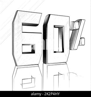 60 %, 60 % als 3D-Illustration, 3D-Rendering Stockfoto