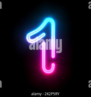 Blau pink leuchtende Neonröhre Schrift Nummer 1 ONE 3D Stockfoto