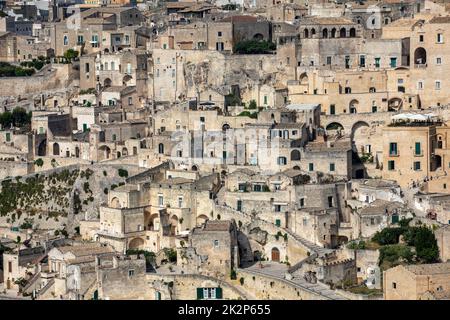 Panoramablick auf Sassi di Matera vom Belvedere di Murgia Timone, Basilicata, Italien Stockfoto