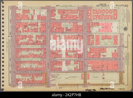 Kartografisch, Karten. 1955 - 1956. Lionel Pincus und Princess Firyal Map Division. Immobilien , New York (Bundesstaat) , New York (N.Y.), Manhattan (New York, N.Y.) Platte 105, Teil von Abschnitt 5: Begrenzt durch E. 65. Street, York Avenue, E. 59. Street und Third Avenue. Stockfoto