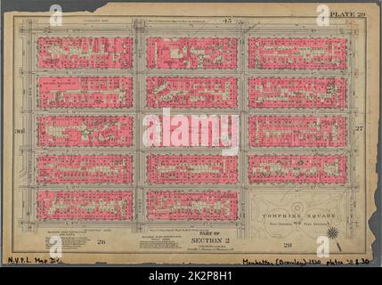 Kartografisch, Karten. 1930. Lionel Pincus und Prinzessin Firyal Map Division. Immobilien , New York (Bundesstaat) , New York, Manhattan (New York, N.Y.) Platte 29, Teil von Abschnitt 2: Begrenzt durch E. 14. Street, Avenue B, (Tompkins Square) E. 10. Street, Avenue A, E. 9. Street und Second Avenue Stockfoto