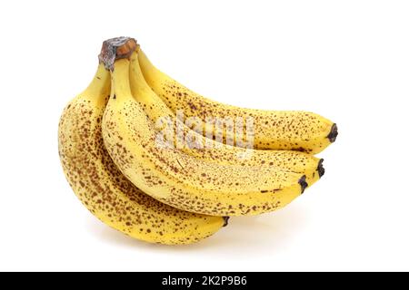 Nahaufnahme von überreifen Bananen isoliert auf weißem Hintergrund Stockfoto