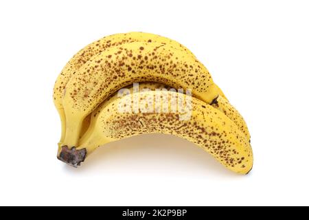 Nahaufnahme von überreifen Bananen isoliert auf weißem Hintergrund Stockfoto