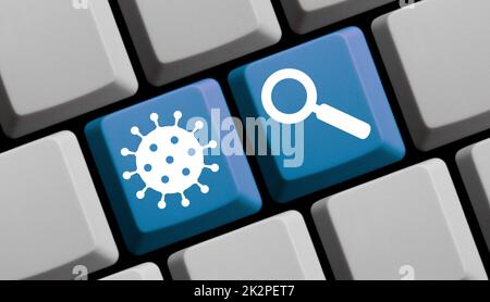 Hilfe, Informationen und Ratschläge zu Coronavirus Covid-19 finden Sie online - 3D Illustration Stockfoto