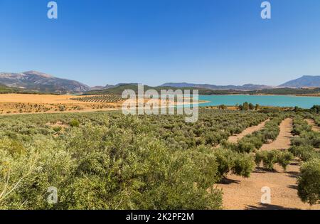 Blauer See in Zahara de la Sierra Stockfoto