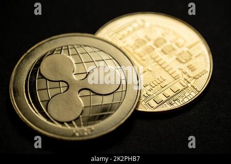 Golden Ripple XRP-Kryptowährung Stockfoto