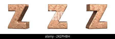 Buchstabe Z aus Kupfer Buchstaben Alphabet Sammlung Set. Isoliert. 3D-Rendering Stockfoto