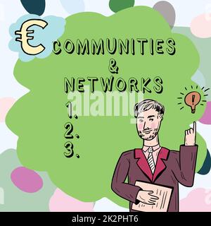 Schreiben mit Text Communities and Networks. Konzept bedeutet Zusammenarbeit von Learings und Praktiken von Mitgliedern Stockfoto