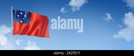 Samoa-Flagge isoliert am blauen Himmel. Horizontales Banner Stockfoto