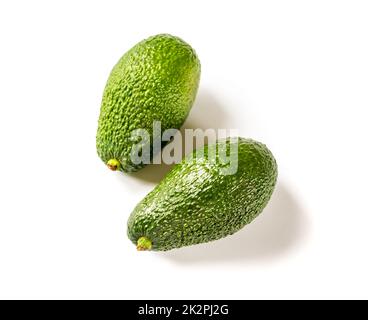 Zwei Avocados isoliert auf weißem Hintergrund Stockfoto