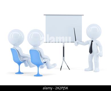 Business-Team bei Präsentation. Isoliert. Clipping-Pfad von Szene und Präsentation-Board enthält. 3D illustration Stockfoto