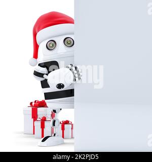 3D Roboter Claus holding leer banner Stockfoto