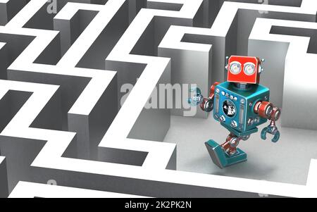 Roboter in einem Labyrinth. Technologiekonzept. Stockfoto