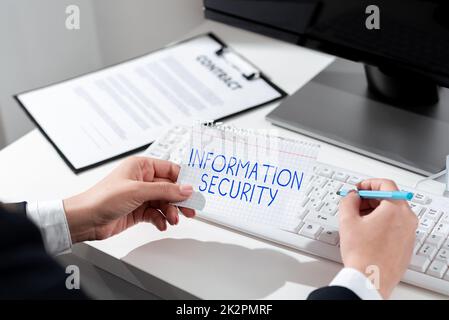 Schild mit Anzeige der Informationssicherheit. Konzept, das bedeutet, DASS INFOSEC verhindert, dass nicht autorisierter Zugriff geschützt wird Stockfoto