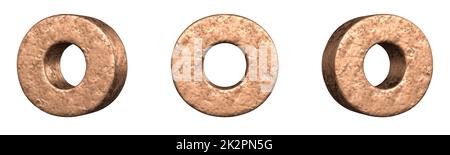 Buchstabe O aus Kupfer Buchstaben Alphabet Sammlung Set. Isoliert. 3D-Rendering Stockfoto