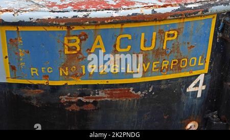 Bacup, Wasserstraßen und Kanäle, Frachtschiff, Freiz. Nr. 1728 Liverpool Stockfoto