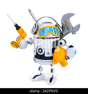 Bauroboter mit Werkzeugen. Isoliert. Enthält Beschneidungspfad Stockfoto