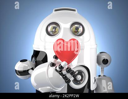 Roboter mit Herz in der Hand. Technologiekonzept. Enthält Beschneidungspfad. Stockfoto