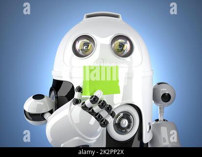 Android-Roboter mit Einkaufstasche. Enthält Beschneidungspfad Stockfoto
