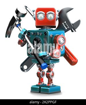 Oldtimer-Roboter mit Instrumenten. Isoliert. Containsc lipping path Stockfoto