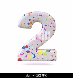 Bunte Terrazzo-Schrift Nummer 2 ZWEI 3D Stockfoto