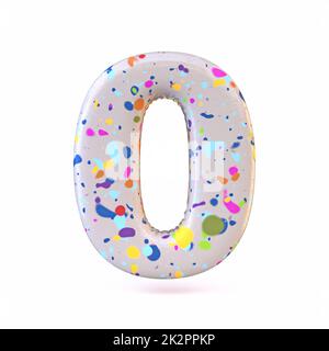 Bunte Terrazzo-Muster Schrift Nummer 0 NULL 3D Stockfoto