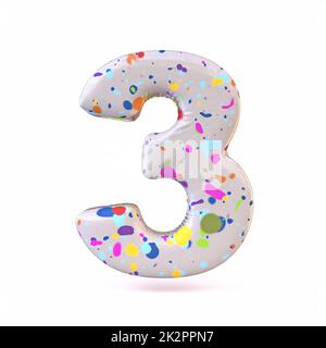 Bunte Terrazzo-Schrift Nummer 3 DREI 3D Stockfoto