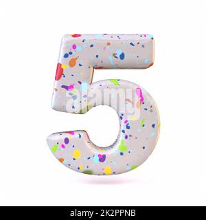 Farbenfrohe Terrazzo-Schrift Nummer 5 FÜNF 3D Stockfoto