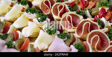 CANape-Buffet. Nahaufnahme der Kanapees. Stockfoto