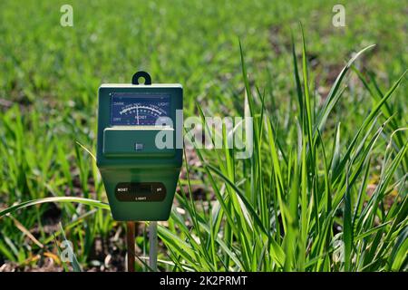 Prüfgerät für Bodenfeuchtigkeit, PH und Sonnenlicht in der Landwirtschaft Stockfoto