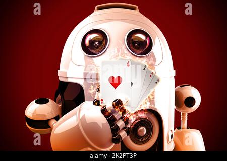 Roboter spielt Poker. 3D Abbildung Stockfoto