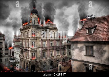 Apokalyptischer Blick auf die Innenstadt. Digitale Illustration Stockfoto