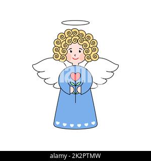 Doodle Angel mit Herz Stockfoto