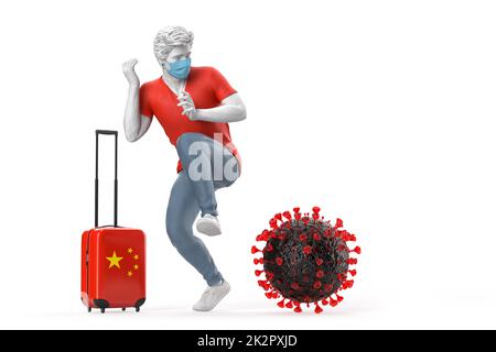 Touristen, die nach China reisen, haben Angst vor dem Virus-Molekül. Pandemiekonzept. 3D-Rendering Stockfoto