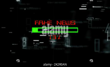 Fake News Prozess auf digitalem Hintergrund Stockfoto